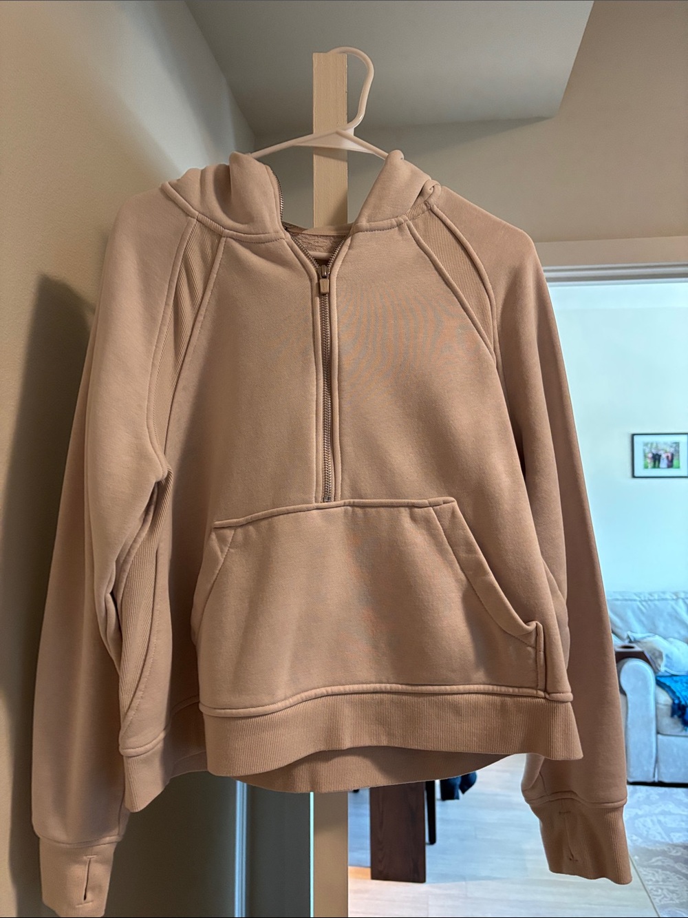 Danskin Beige Half-Zip Hooded Sweatshirt